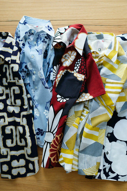 高島縮 20/20 半袖シャツ／菊唐草（きくからくさ）