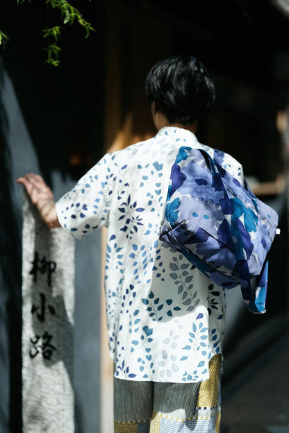 高島縮 20/20 スタンドカラー半袖シャツ／葉陰（はかげ）