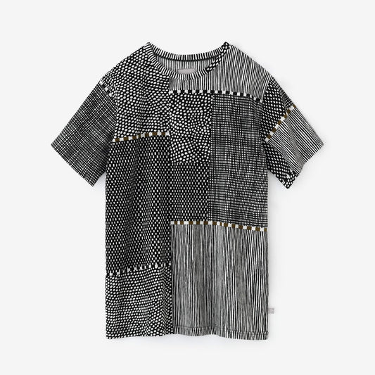 高島縮 40/40 半袖Tシャツ／間がさね（まがさね） 墨黒（すみくろ）に苔（こけ）