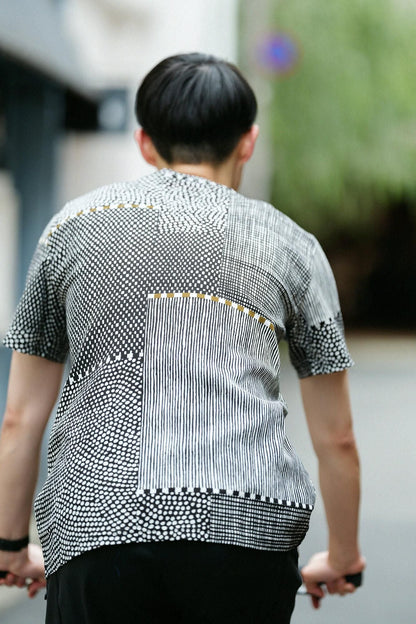 高島縮 40/40 半袖Tシャツ／間がさね（まがさね） 墨黒（すみくろ）に苔（こけ）