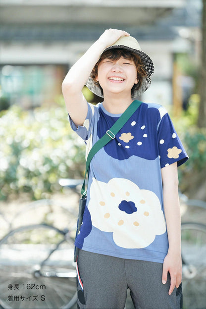 高島縮 40/40 半袖Tシャツ／ほほえみ 薄花色（うすはないろ）