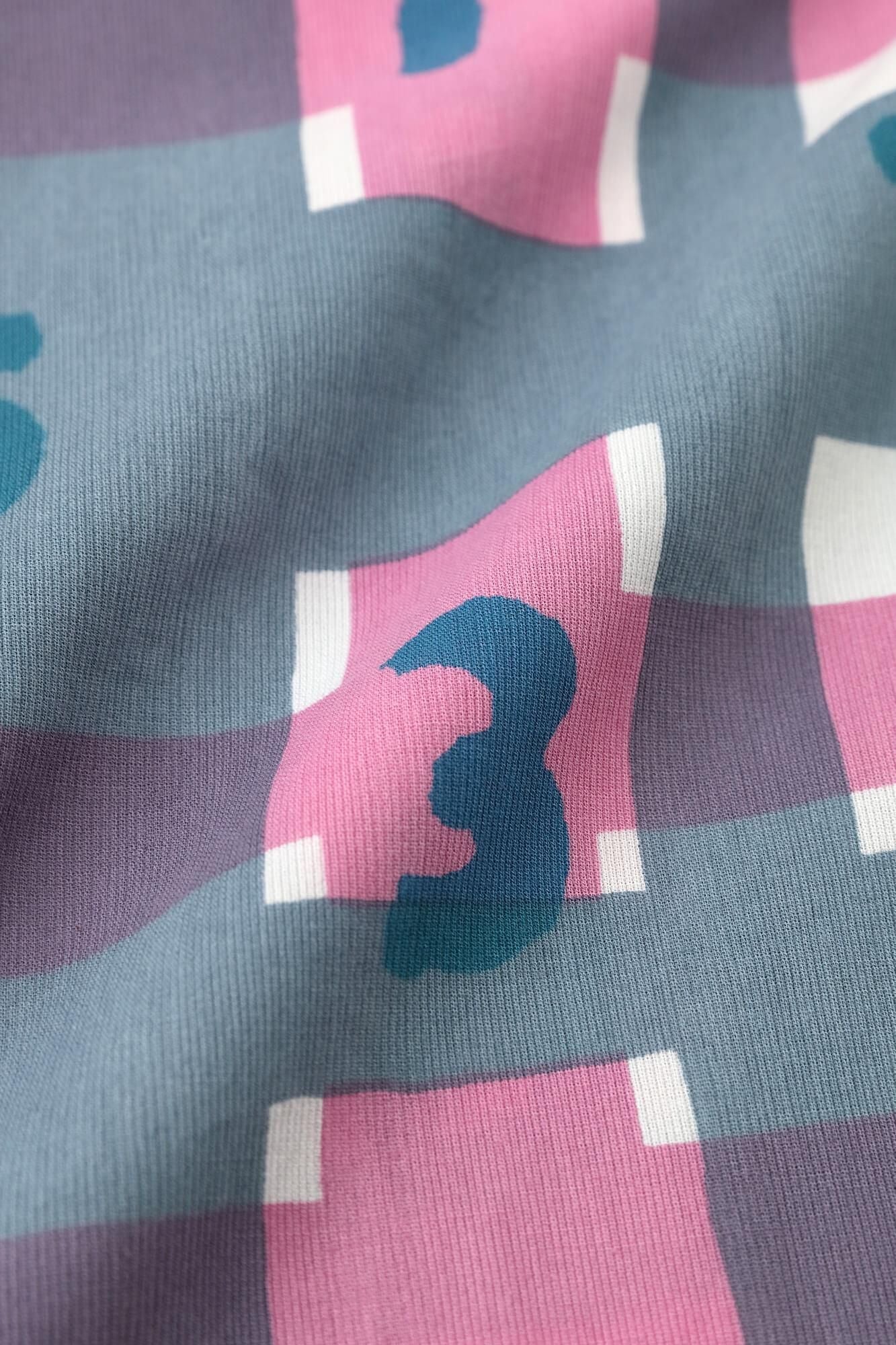 高島縮 40/40 半袖Tシャツ／SO-SU-Uと太乱格子（たみだれごうし） 桃花色（ももはないろ）