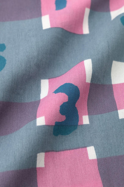 高島縮 40/40 半袖Tシャツ／SO-SU-Uと太乱格子（たみだれごうし） 桃花色（ももはないろ）