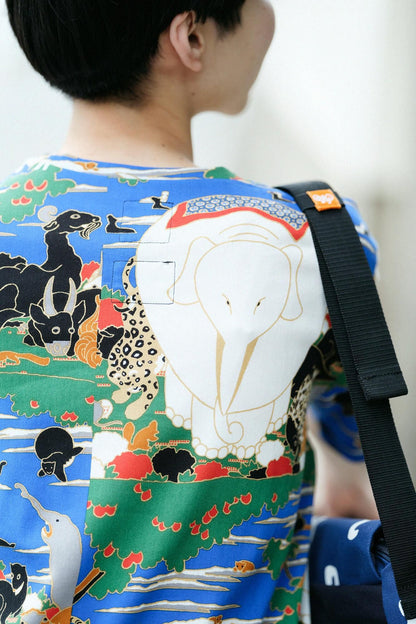高島縮 40/40 半袖Tシャツ／若冲（じゃくちゅう） 鳥獣花木図屏風（ちょうじゅうかぼくずびょうぶ） 写し（うつし） 継ぎ（つぎ）