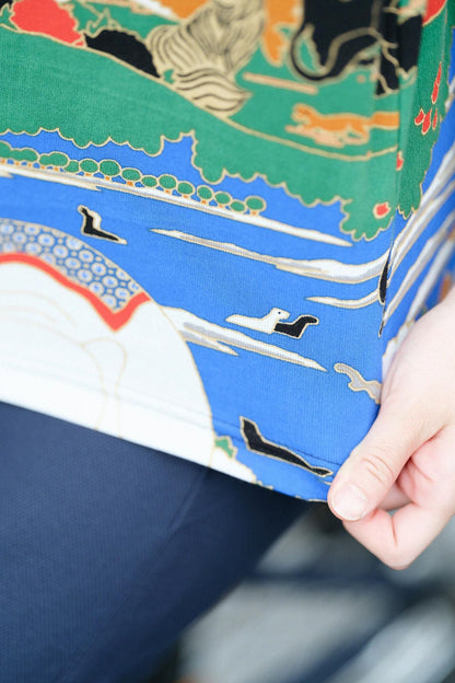 高島縮 40/40 半袖Tシャツ／若冲（じゃくちゅう） 鳥獣花木図屏風（ちょうじゅうかぼくずびょうぶ） 写し（うつし） 継ぎ（つぎ）