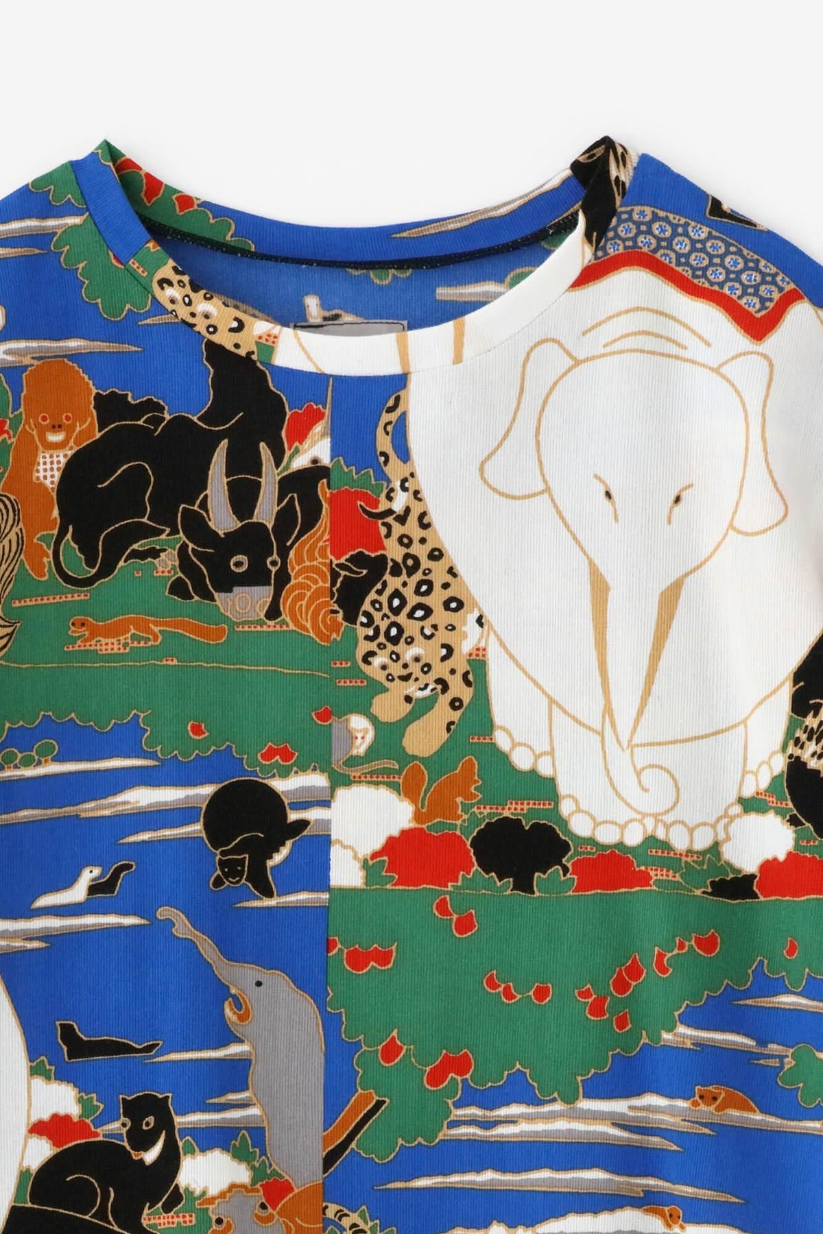 高島縮 40/40 半袖Tシャツ／若冲（じゃくちゅう） 鳥獣花木図屏風（ちょうじゅうかぼくずびょうぶ） 写し（うつし） 継ぎ（つぎ）