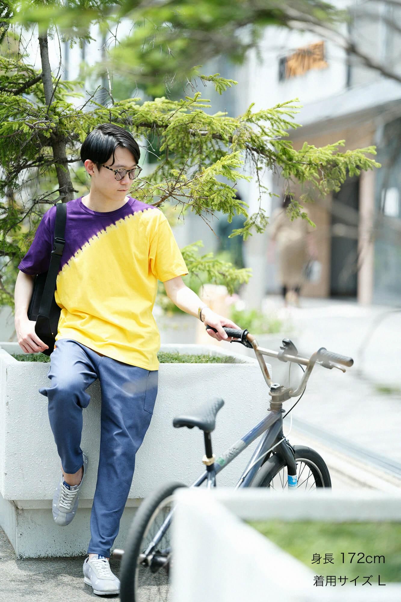 【net限定】近清絞り 染め分け半袖Tシャツ[5.0]／メッセンジャー デイジー×パープル