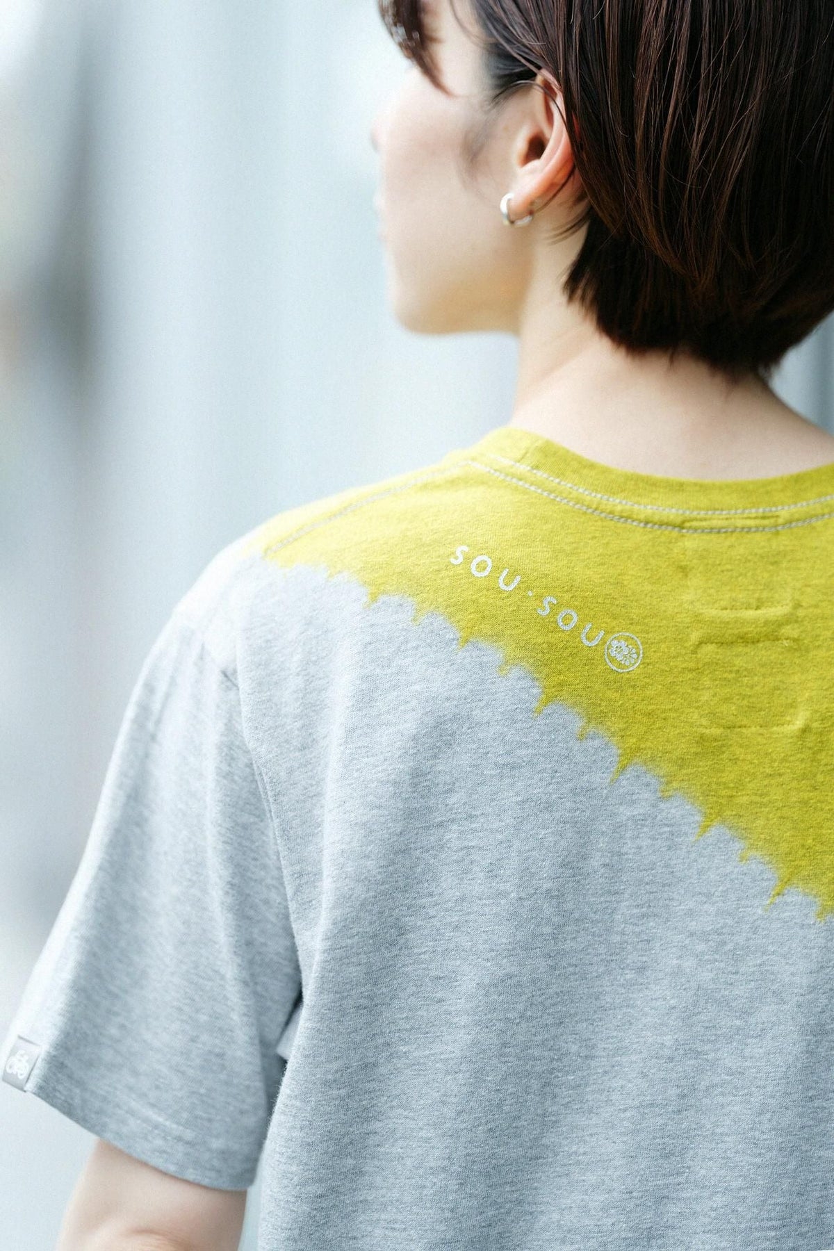 【net限定】近清絞り 染め分け半袖Tシャツ[5.0]／メッセンジャー ヘザーグレー×イエロー