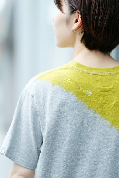 【net限定】近清絞り 染め分け半袖Tシャツ[5.0]／メッセンジャー ヘザーグレー×イエロー