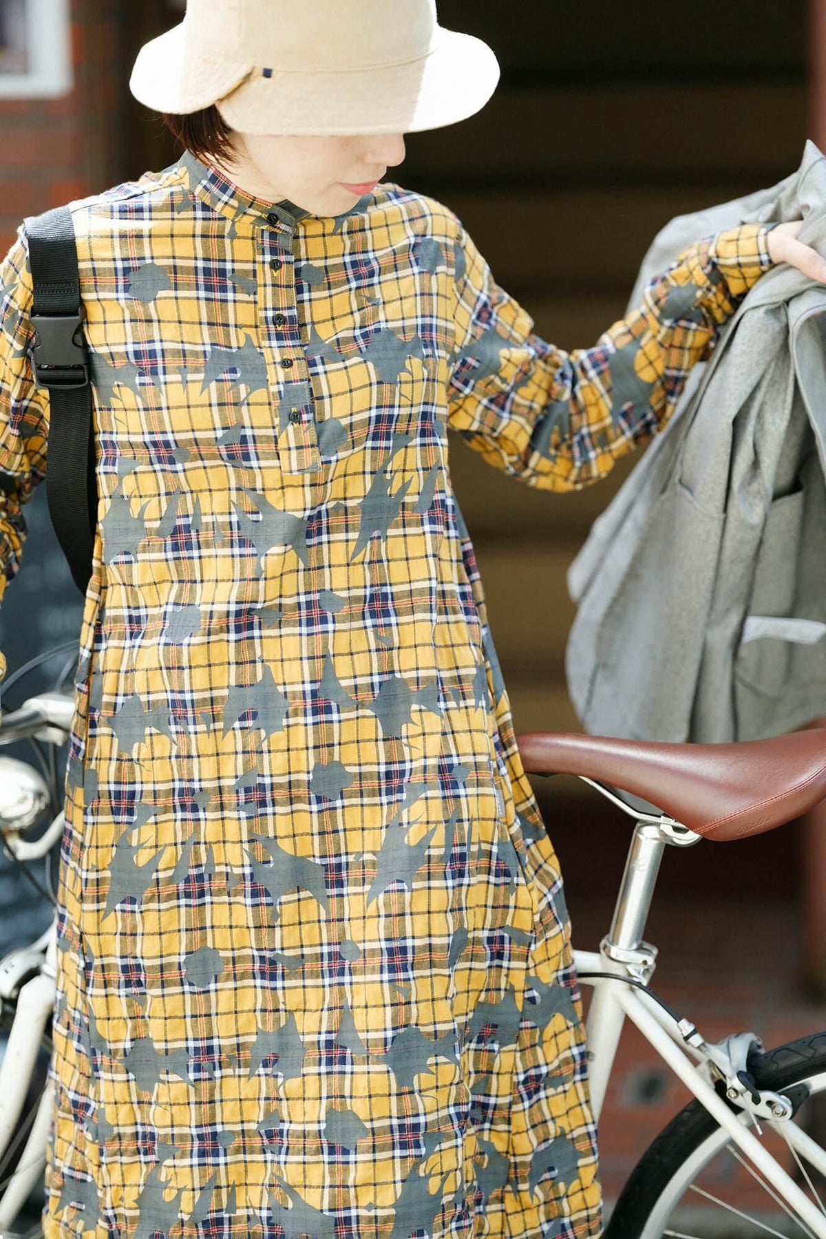 ヘリンボーンチェック H.N.BIKEワンピース／おおらか