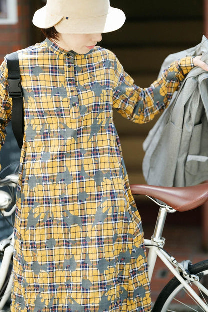 ヘリンボーンチェック H.N.BIKEワンピース／おおらか