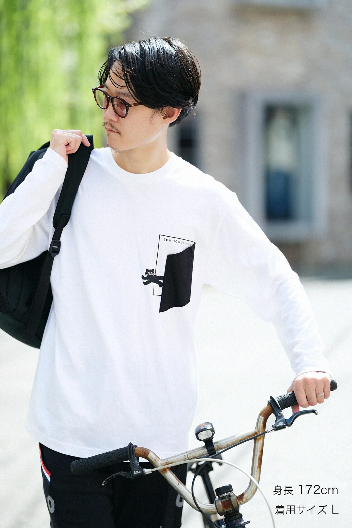 長袖 escape ポケットTシャツ[5.6]／ホワイト
