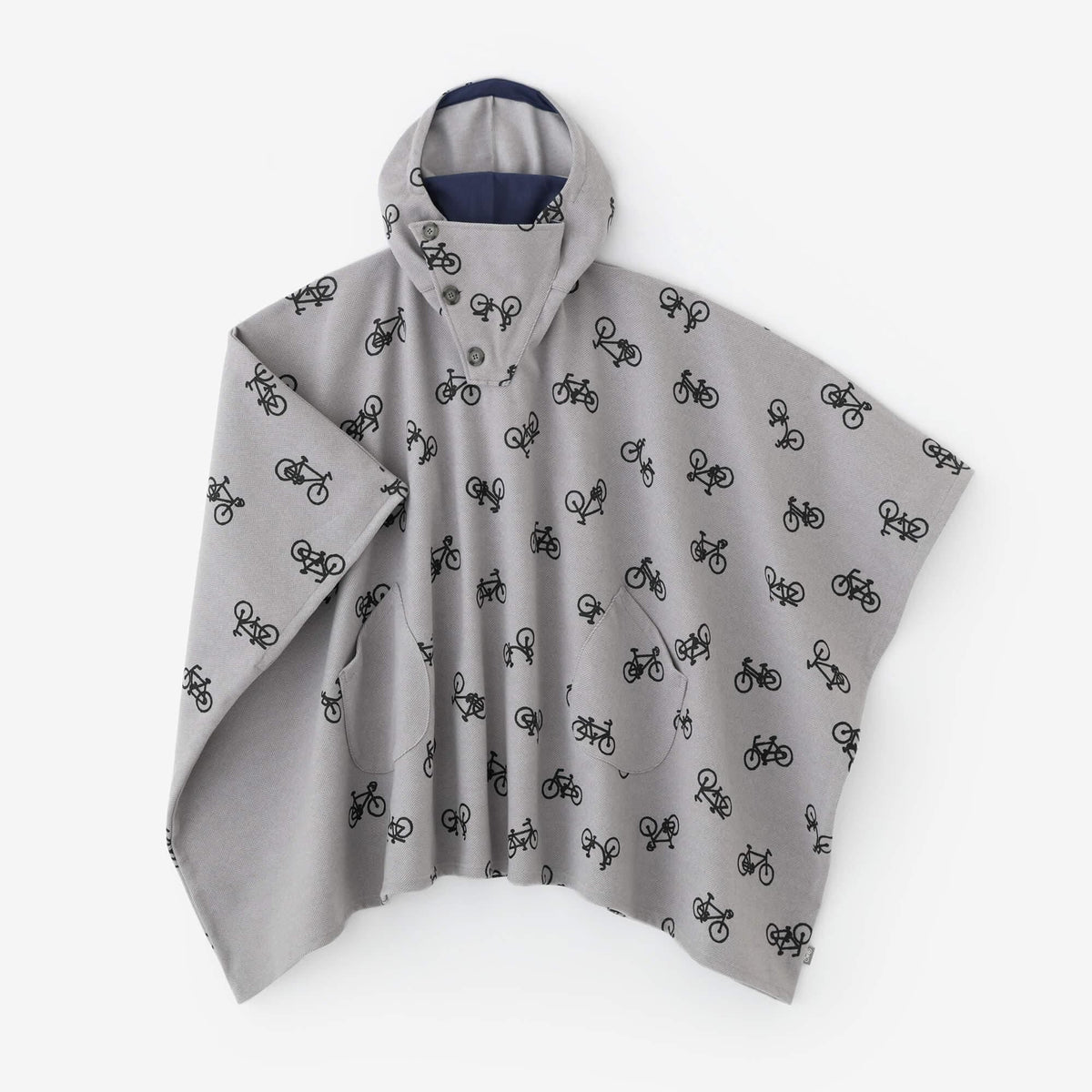 【net限定】ヘリンボーン ジャカールニット BIKEポンチョ／チャリンチャリンあっちこっちと余白（よはく） 銀鼠（ぎんねず）