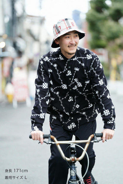 【net限定】高島縮 20/20 スタンドカラーシャツ／から草あそび