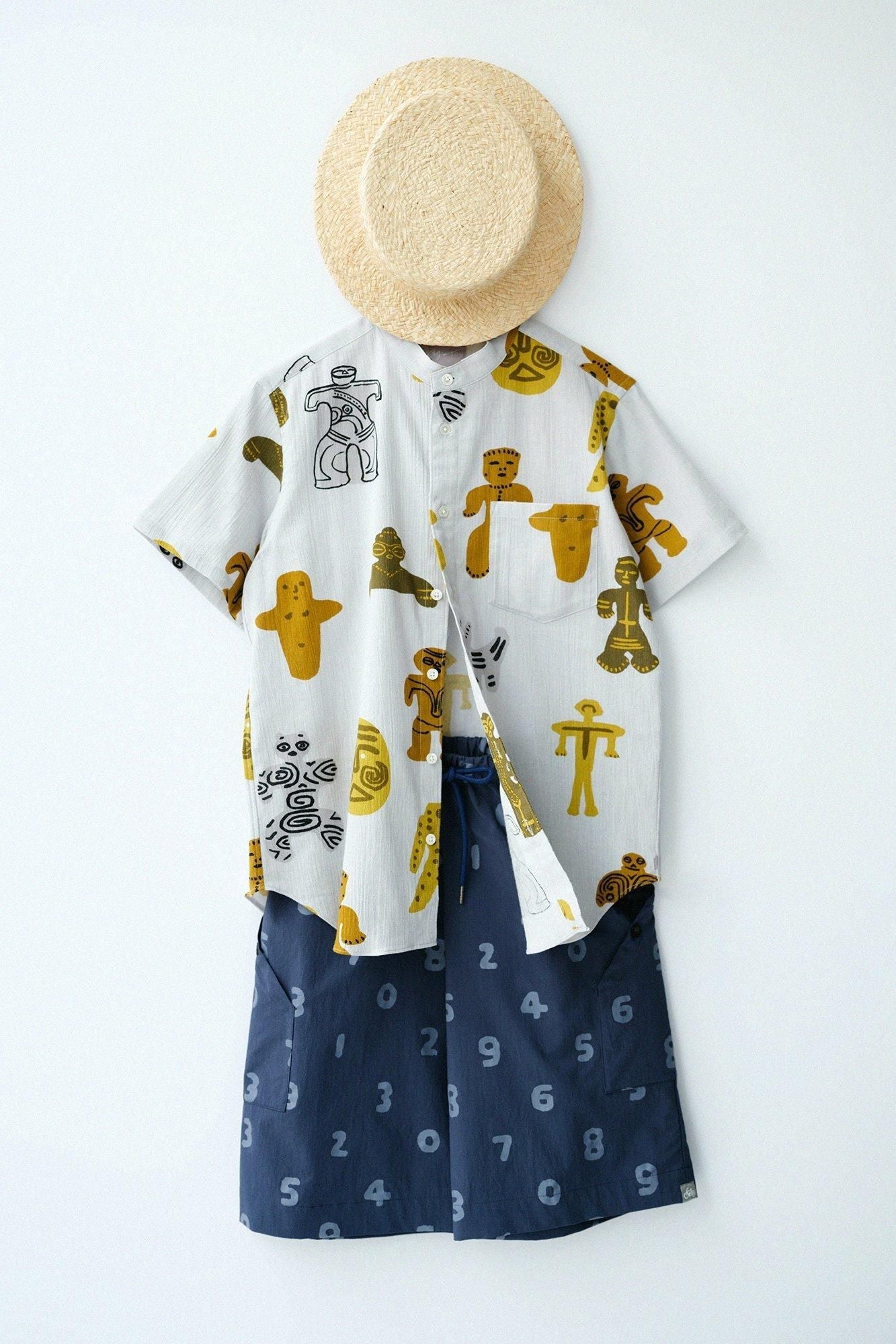 高島縮 20/20 スタンドカラー半袖シャツ／土偶（どぐう）