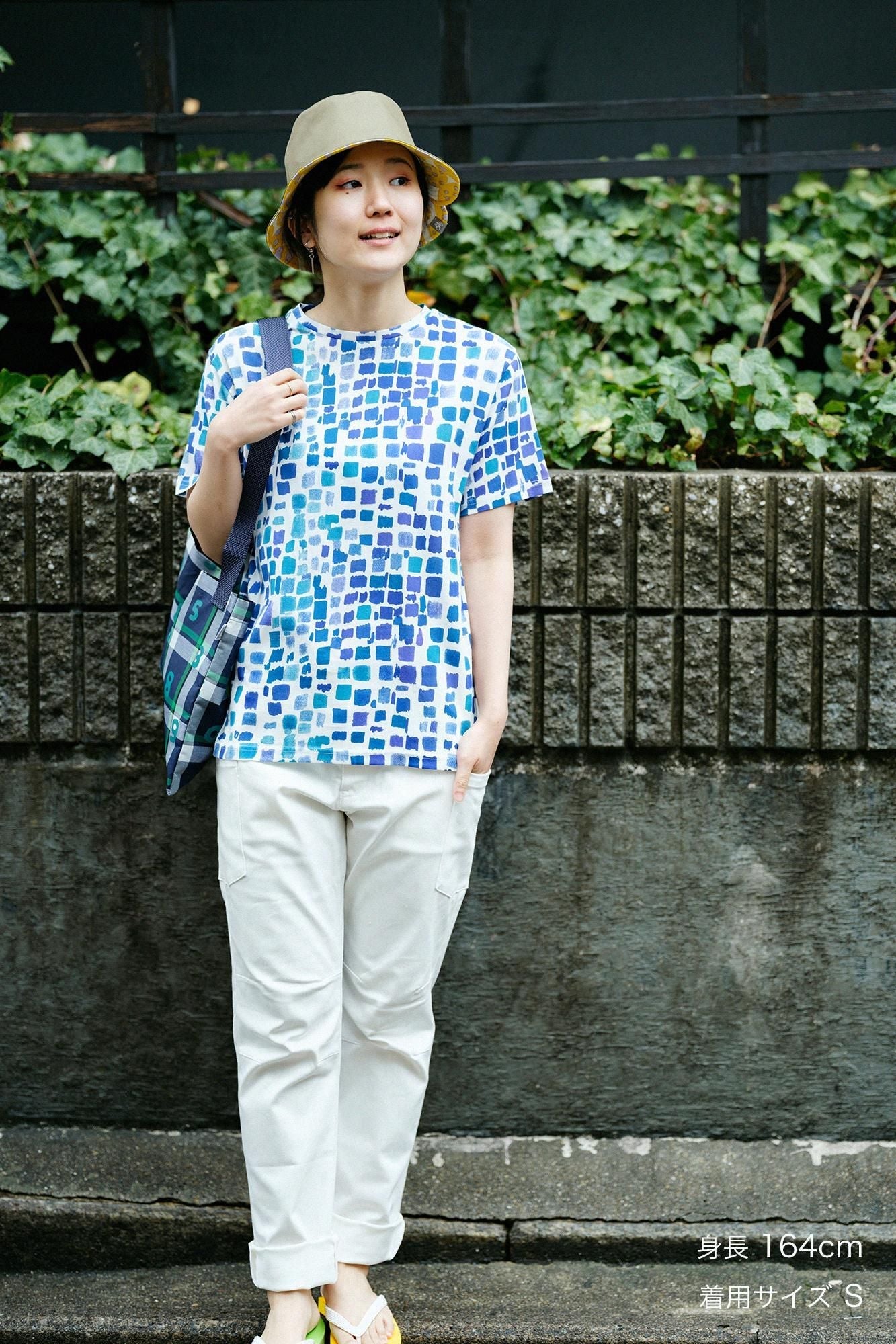 高島縮 40/40 半袖Tシャツ／絵具皿（えのぐざら） 水辺色（みずべいろ）