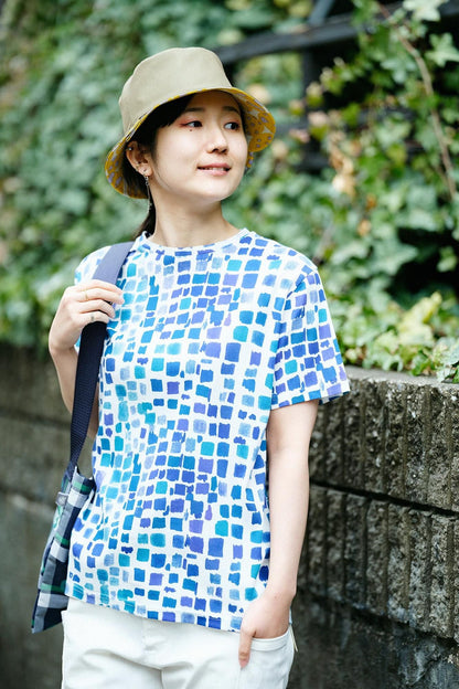 高島縮 40/40 半袖Tシャツ／絵具皿（えのぐざら） 水辺色（みずべいろ）