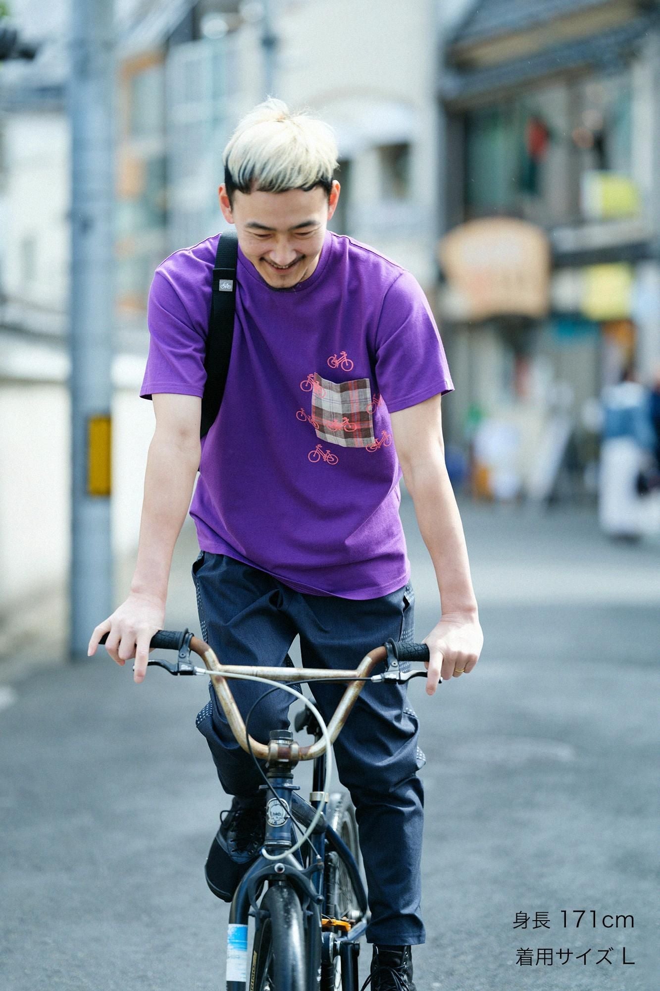 【net限定】半袖 ポケットTシャツ[5.0]／パープル×チャリンチャリン