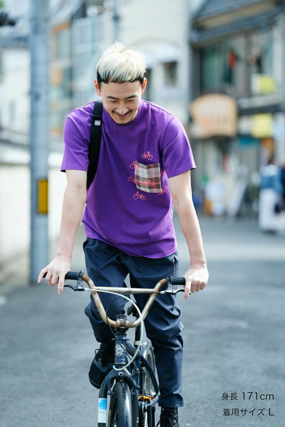 【net限定】半袖 ポケットTシャツ[5.0]／パープル×チャリンチャリン
