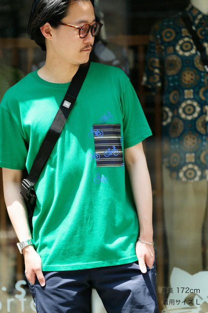 半袖 ポケットTシャツ[5.0]／グリーン×チャリンチャリン