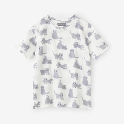 高島縮 40/40 半袖Tシャツ／ねこ