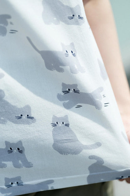 高島縮 40/40 半袖Tシャツ／ねこ