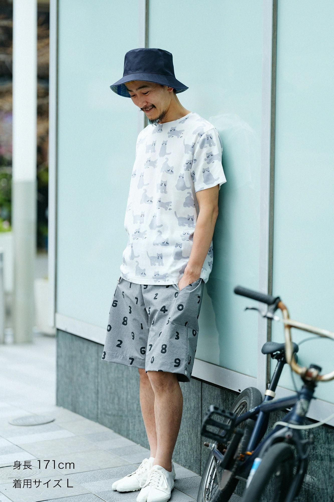 高島縮 40/40 半袖Tシャツ／ねこ