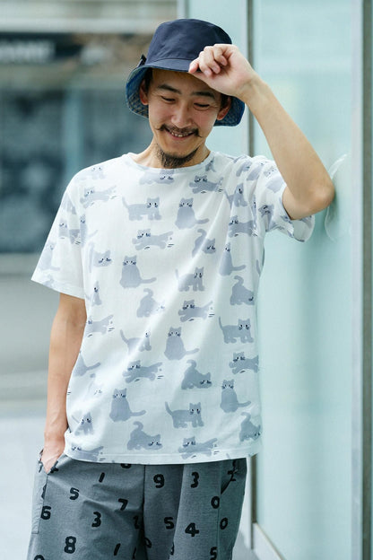 高島縮 40/40 半袖Tシャツ／ねこ
