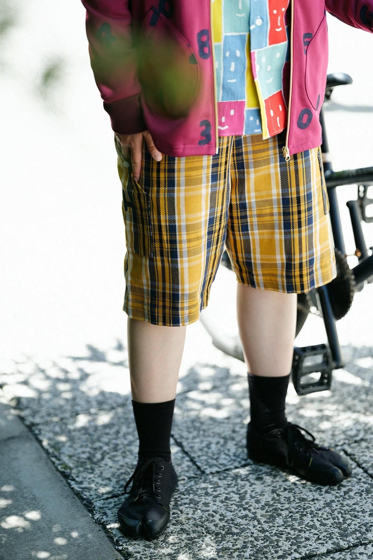 【net限定】ヘビーツイルチェック BIKEショーツ／イエロー×SO-SU-U