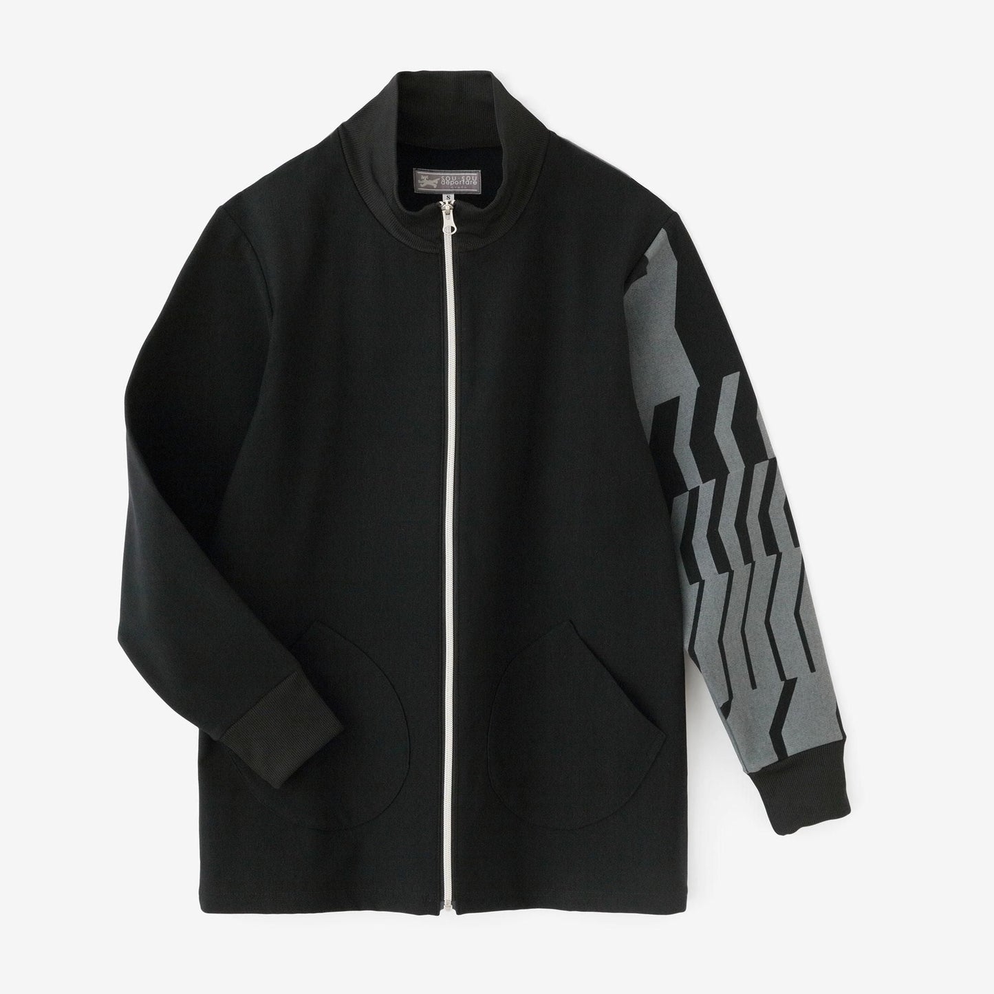 裏起毛ジャージー ZIP UP BIKEブルゾン／ブラック×だんだん▲