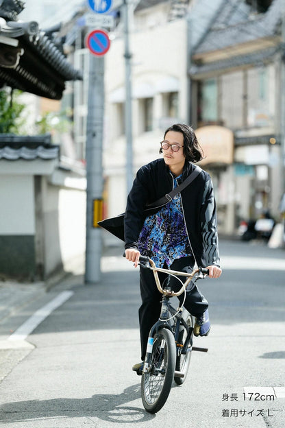 裏起毛ジャージー ZIP UP BIKEブルゾン／ブラック×だんだん▲