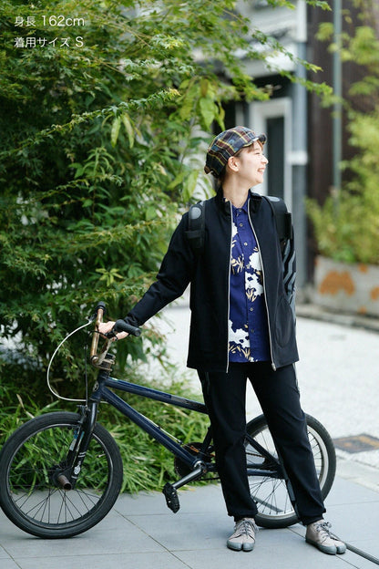 裏起毛ジャージー ZIP UP BIKEブルゾン／ブラック×だんだん▲