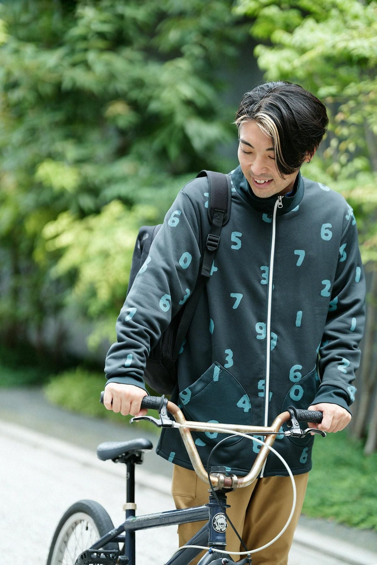 裏毛 ZIP UP BIKEブルゾン／SO-SU-U 深緑色（しんりょくしょく）▲