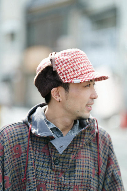 ネップツイード ボア BIKE CAP／レッドチェック×SO-SU-U