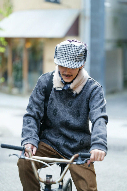 ネップツイード ボア BIKE CAP／ブラックチェック×SO-SU-U