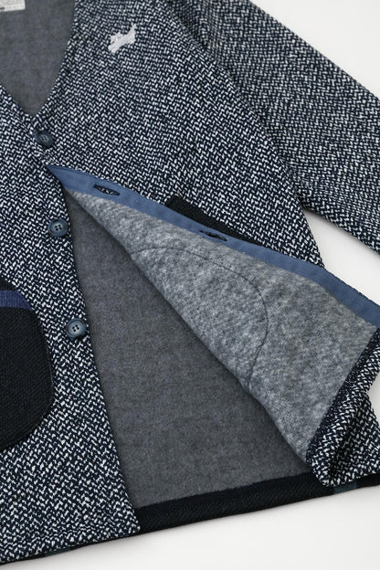 裏起毛ツイルニット H.W.S カーディガン／ホワイト・ネイビー×鳶（とび）▲