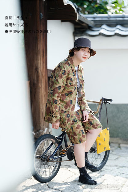 リネンツイル BIKEショーツ／duck hunter camo SO-SU-U 空五倍子色（うつふしいろ）