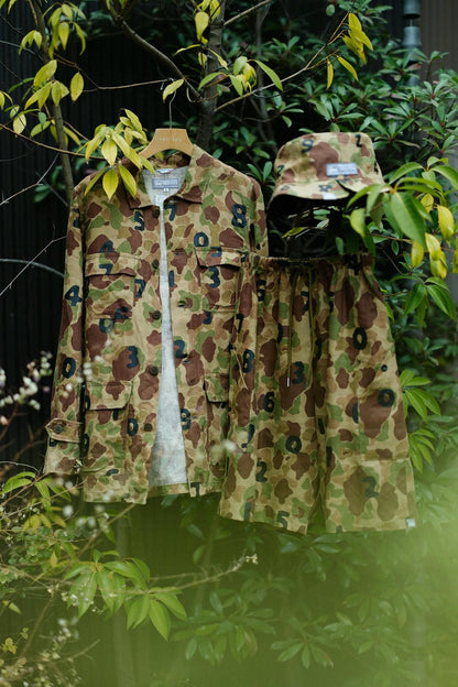 リネンツイル BIKEショーツ／duck hunter camo SO-SU-U 空五倍子色（うつふしいろ）