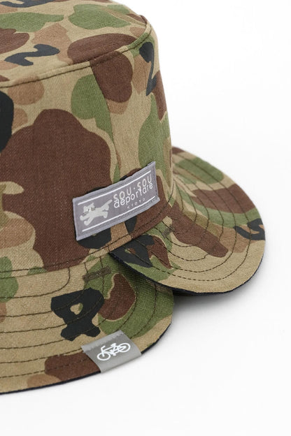 リネンツイル リバーシブル BIKE HAT／duck hunter camo SO-SU-U 空五倍子色（うつふしいろ）