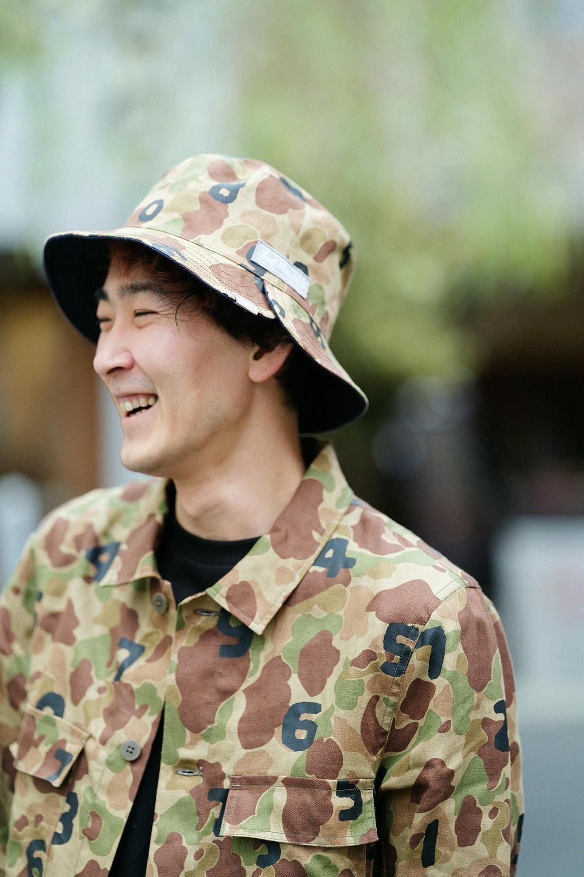リネンツイル リバーシブル BIKE HAT／duck hunter camo SO-SU-U 空五倍子色（うつふしいろ）