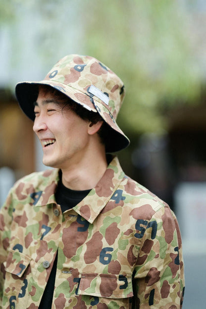 リネンツイル リバーシブル BIKE HAT／duck hunter camo SO-SU-U 空五倍子色（うつふしいろ）