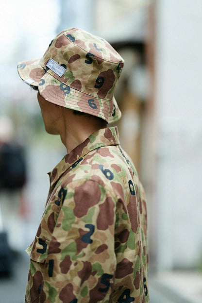 リネンツイル リバーシブル BIKE HAT／duck hunter camo SO-SU-U 空五倍子色（うつふしいろ）