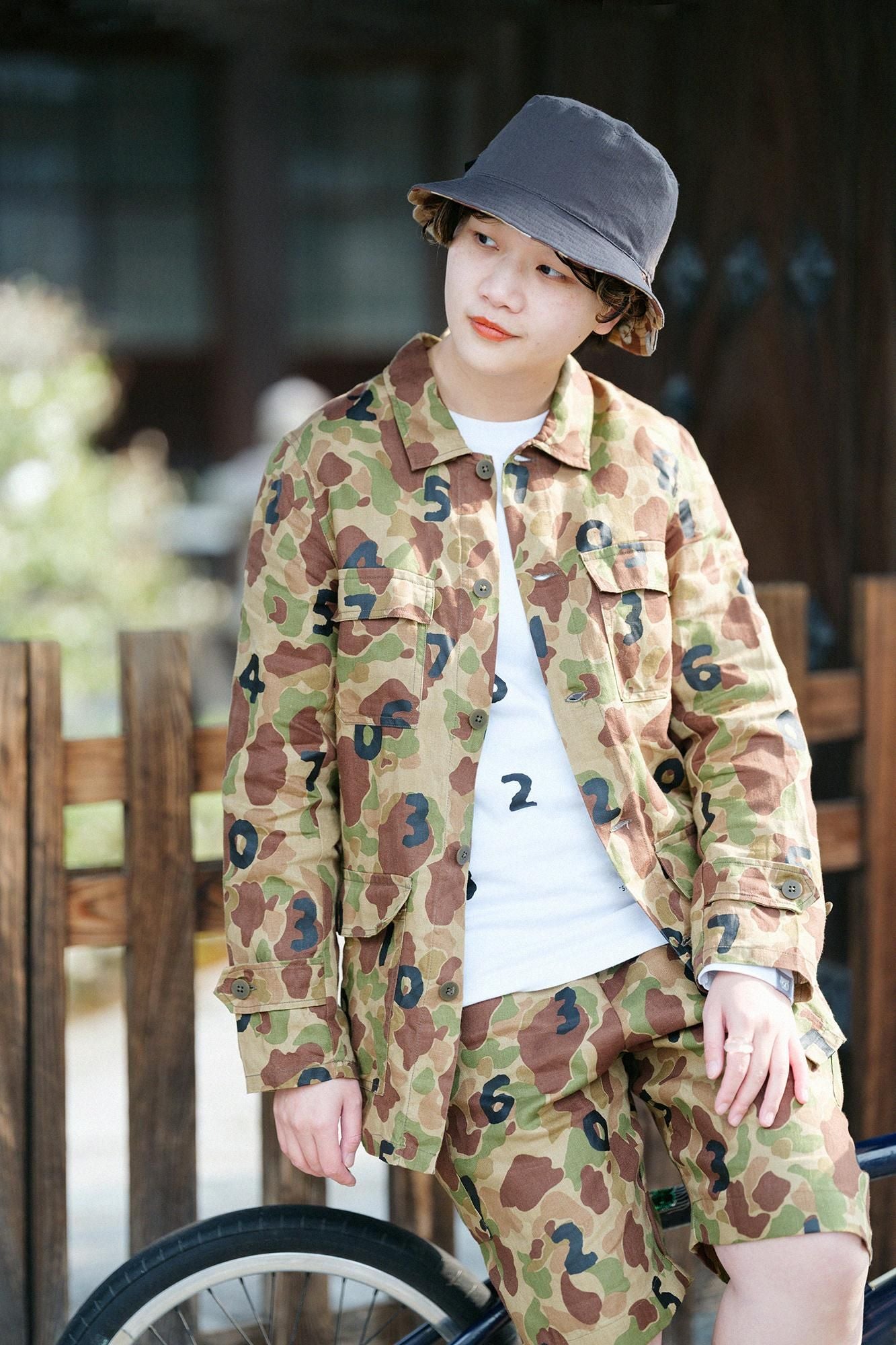 リネンツイル リバーシブル BIKE HAT／duck hunter camo SO-SU-U 白茶（しらちゃ）