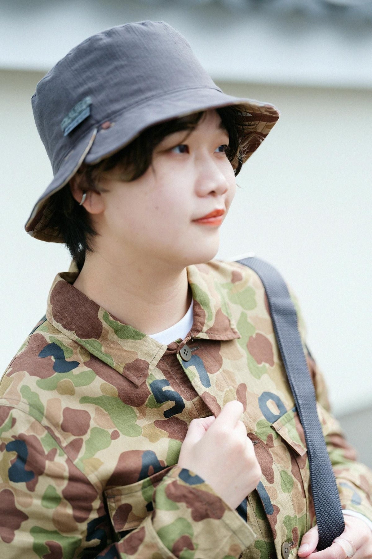 リネンツイル リバーシブル BIKE HAT／duck hunter camo SO-SU-U 白茶（しらちゃ）
