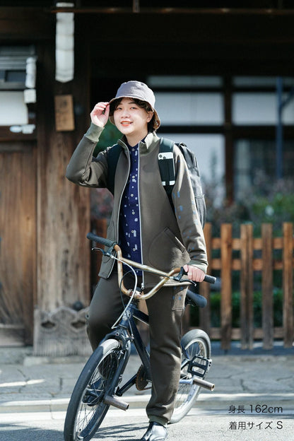 【net限定】　ラッチパイルニット ZIP UP BIKEブルゾン／オリーブグリーン×窓（まど）
