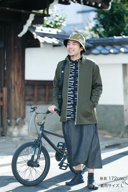 【net限定】　ラッチパイルニット ZIP UP BIKEブルゾン／オリーブグリーン×窓（まど）