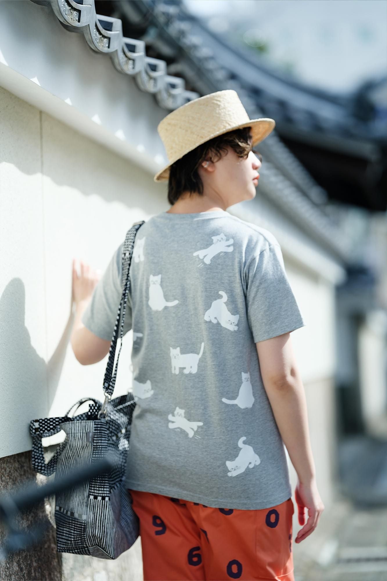 ねこ 半袖Tシャツ[5.0]／ヘザーグレー
