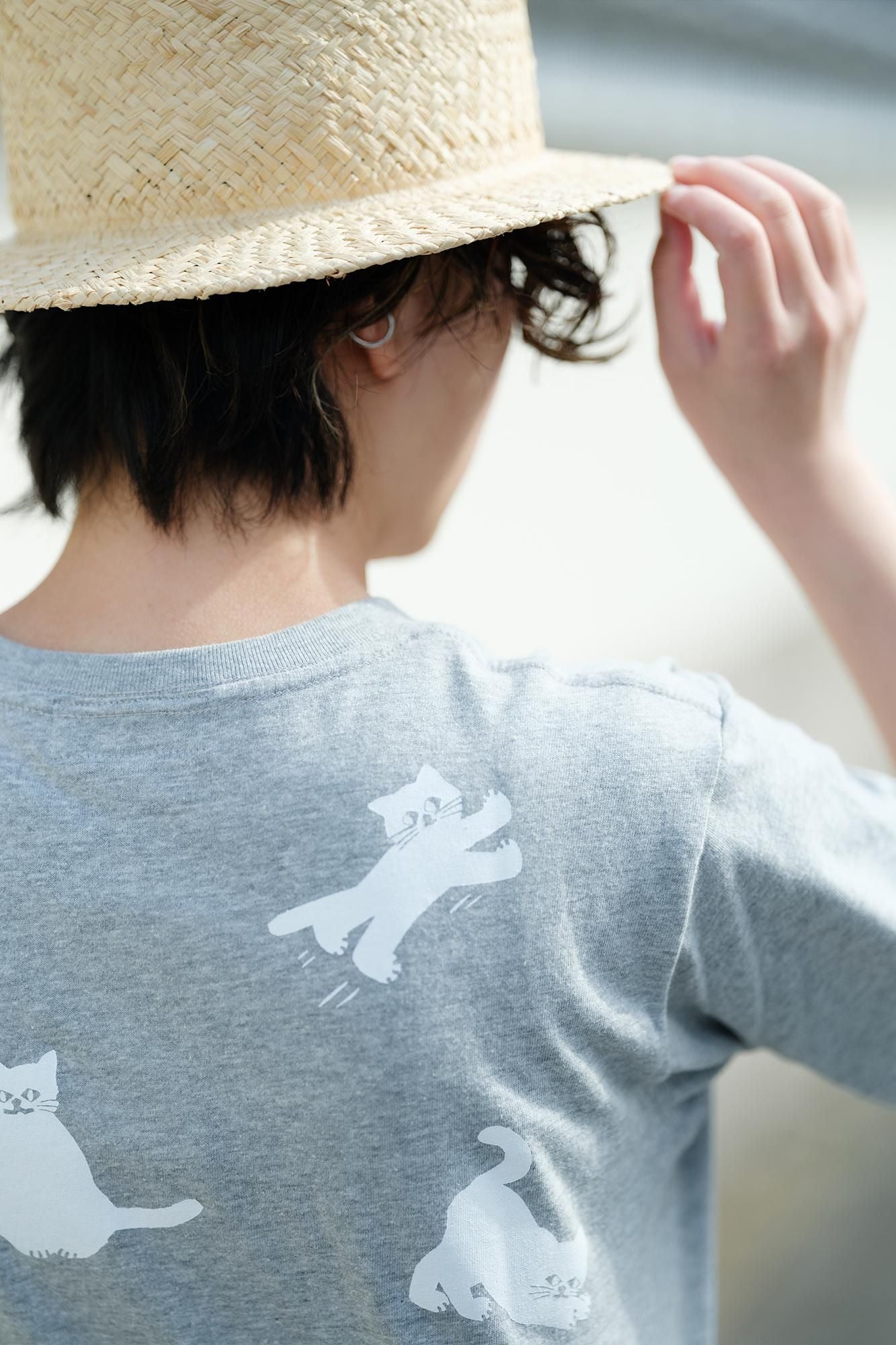ねこ 半袖Tシャツ[5.0]／ヘザーグレー