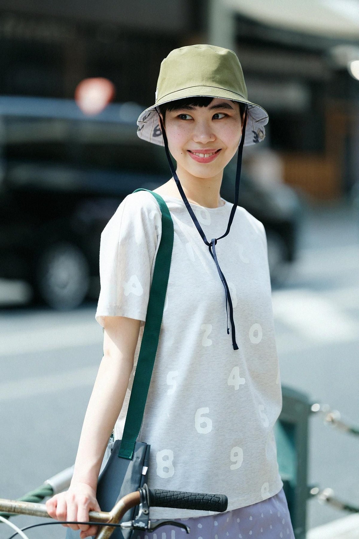 サテンストライプ リバーシブル BIKE HAT／SO-SU-U 灰青（はいあお）