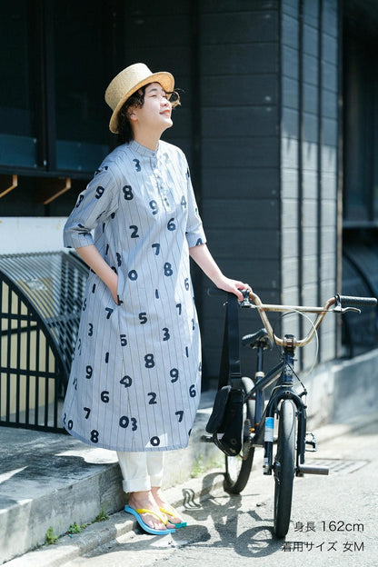 サテンストライプ BIKEワンピース／SO-SU-U 灰青（はいあお）